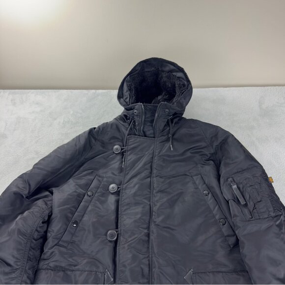 Alpha Industries Men's Size Medium N-3B Extreme Cold Weather Black Parka - Picture 9 of 13